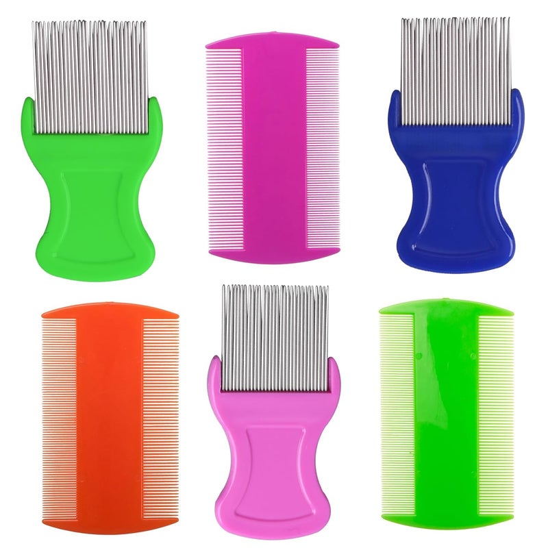 HESSION 6 Pack Flea Lice Combs Removal Dandruff Comb with Metal Teeth Double Sided Fine Combs Metal Teeth Flea Lice Combs for Pets Kids Adults (Random) - Image 1